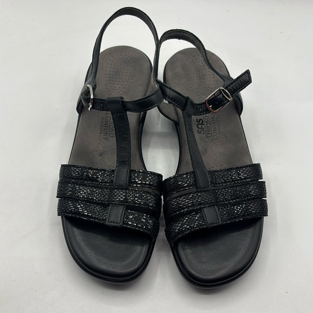 SAS Capri T-Strap Ladies Sandals Black Size 8.5